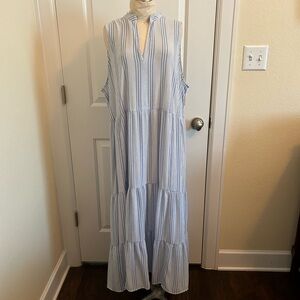 Banana Republic Factory blue and white striped tiered maxi dress